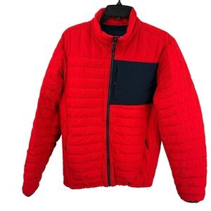 Lands End Mens Packable 800 Down Jacket Puffer Medium Tall Red Blue